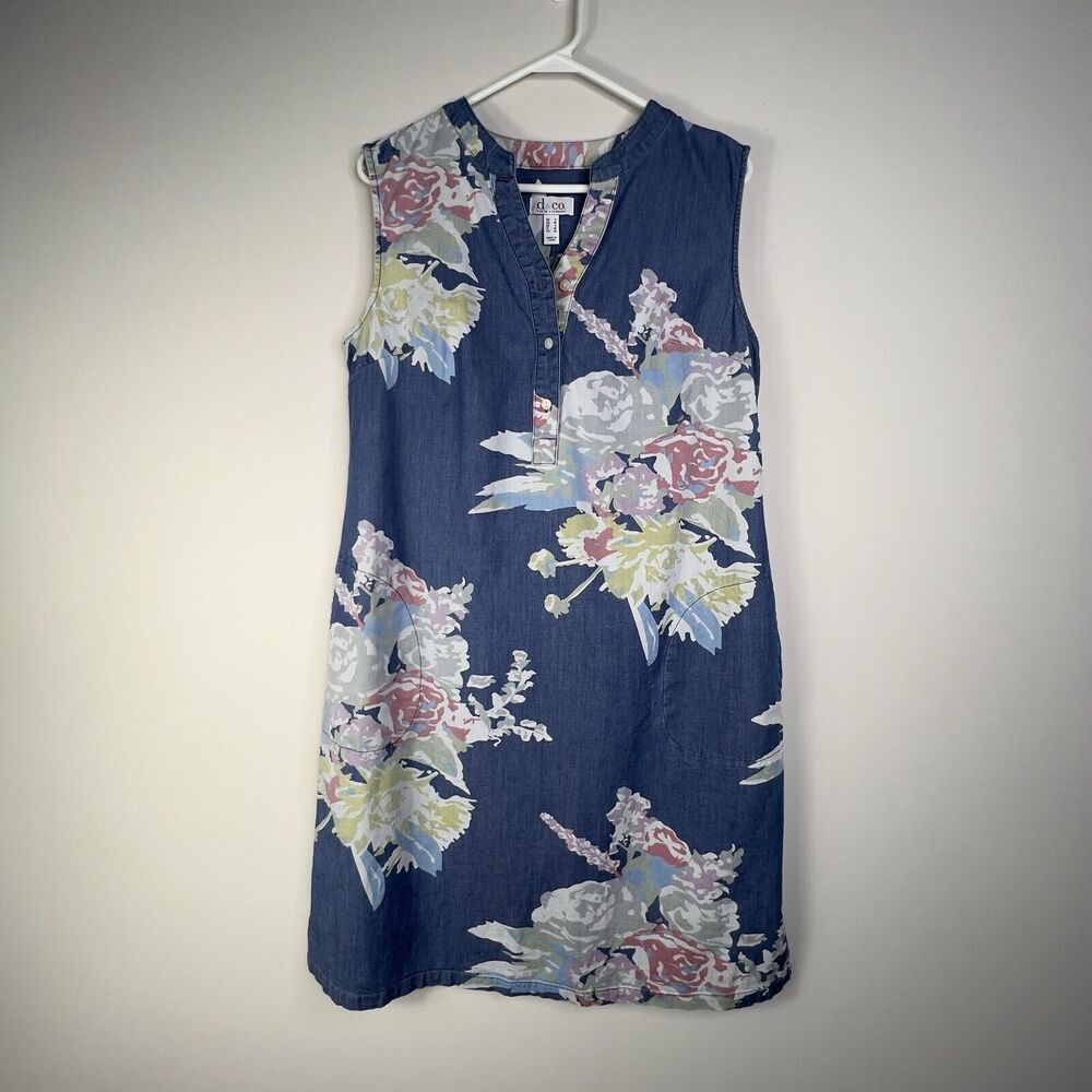 Denim & Co Stretch Denim Women’s Dress Floral Print A-Line Size S 90s Sleeveless - Picture 2 of 8
